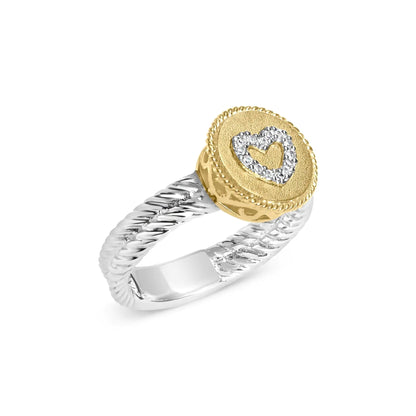Style Loft Collection Heart Ring 18K Yellow Gold Plated .925 Sterling Silver Diamond with Satin Finish (I-J Color, SI1-SI2 Clarity)