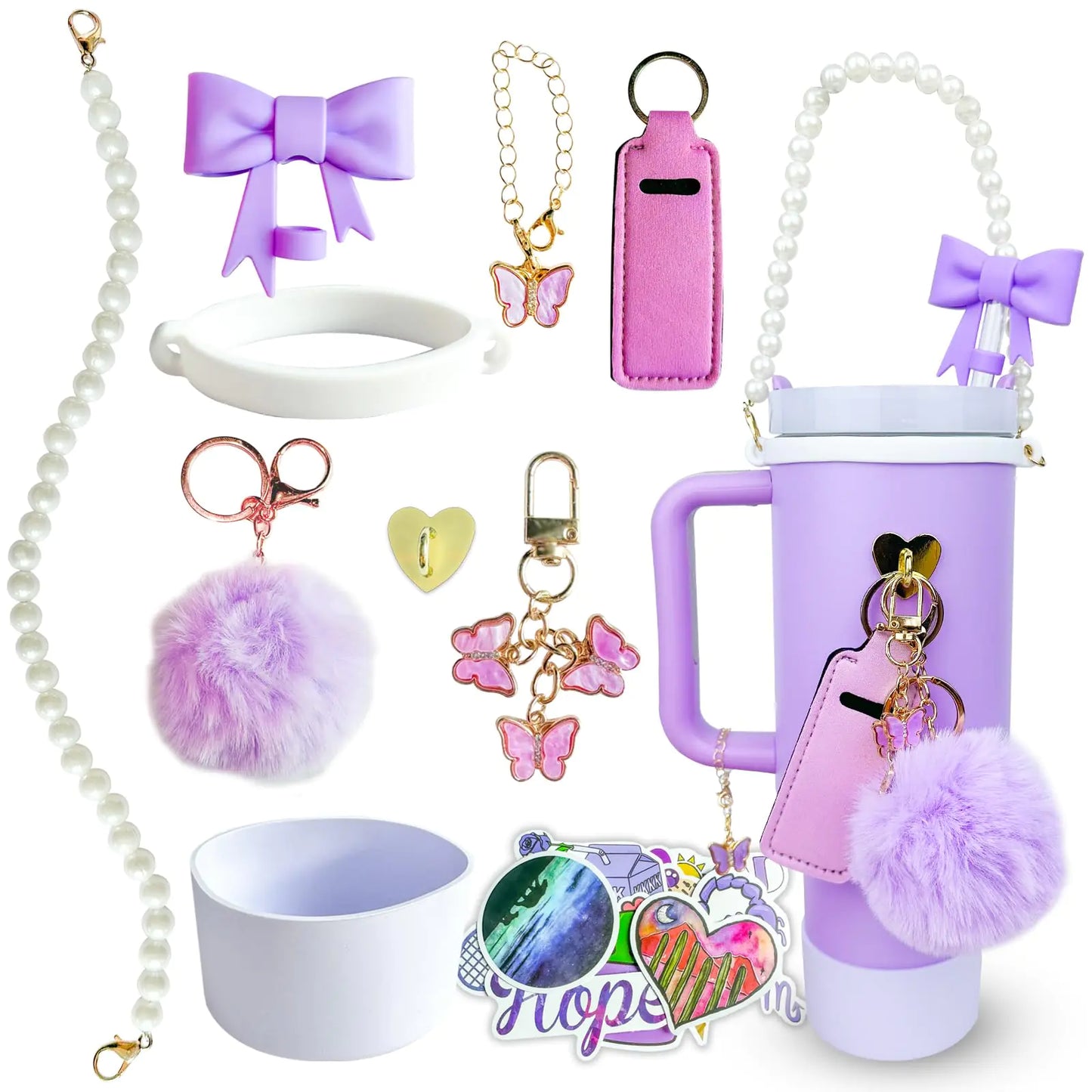 Style Loft Collection Accessories Set for Stanley Cup 30 oz 40 ozWater Bottle Handle StrapBoot for Stanley Cup Straw Cover for Stanley Beautify Your Cup Unique Gifts For Women Purple