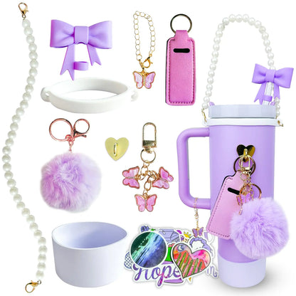 Style Loft Collection Accessories Set for Stanley Cup 30 oz 40 ozWater Bottle Handle StrapBoot for Stanley Cup Straw Cover for Stanley Beautify Your Cup Unique Gifts For Women Purple