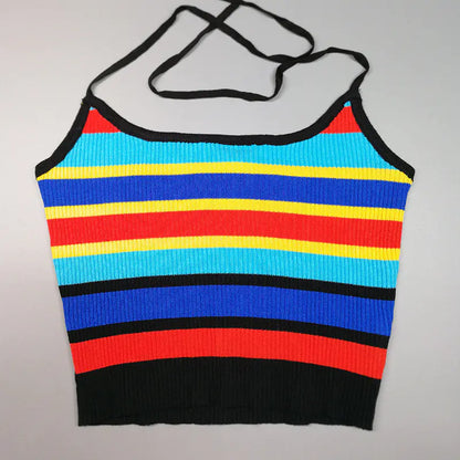 Style Loft Collection Rainbow Bright Spaghetti Strap Sleeveless Crop Top Sweater