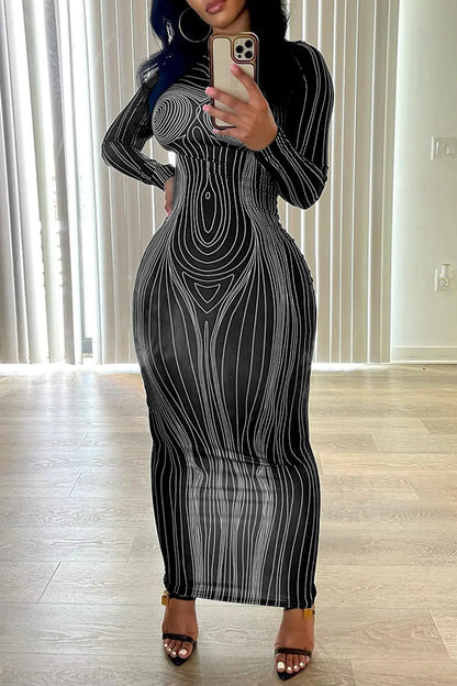 Style Loft Collection Long Sleeve Topography X-Ray Print Slim Fit Dress