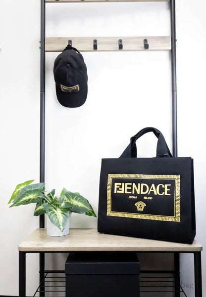 Style Loft Collection X Fendi X Versace Fendace Medium Black Canvas Shopper Tote