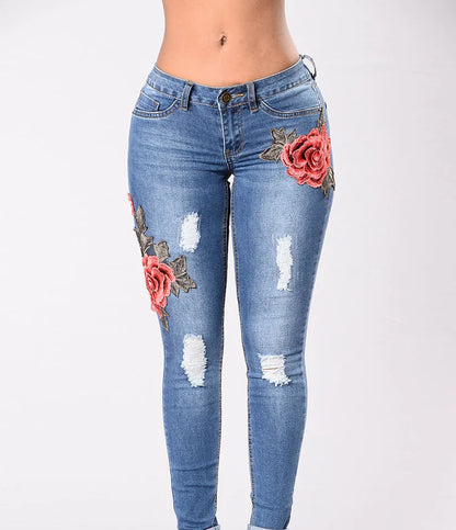 Style Loft Collection Floral Blossoms Embroidered Stretch Denim Pants