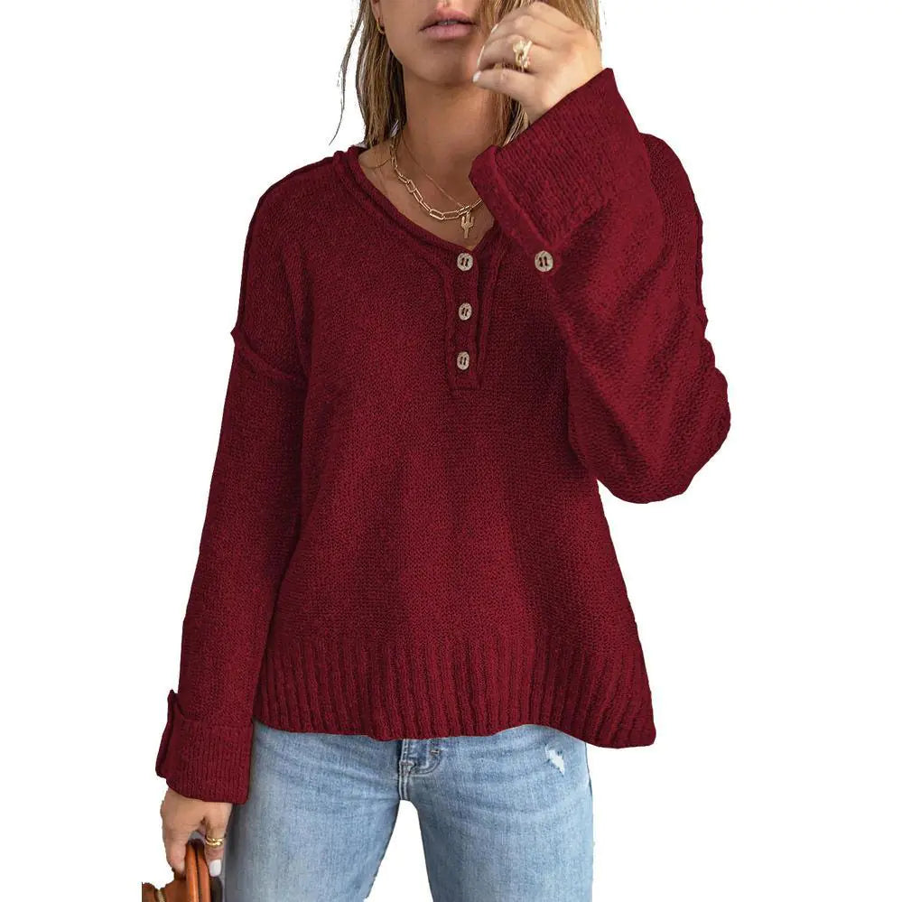 Style Loft Collection Laptop At The Coffeeshop Loose Button Knitted Sweater