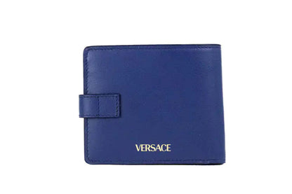 Style Loft Collection x Versace Navy Blue Compact Leather Medusa Snap Bifold Wallet