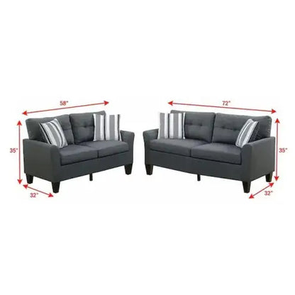 Style Loft Collection Solid Pine Charcoal 2pc Living Room Furniture Set