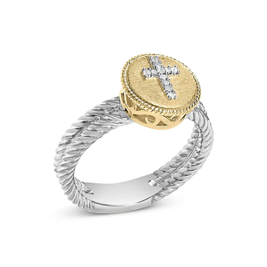 Style Loft Collection Cross Ring 18K Yellow Gold Plated .925 Sterling Silver Diamond with Satin Finish (I-J Color, SI1-SI2 Clarity)