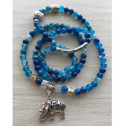 Style Loft Collection Blue Agate Natural Crystal Elephant Charm Bracelet