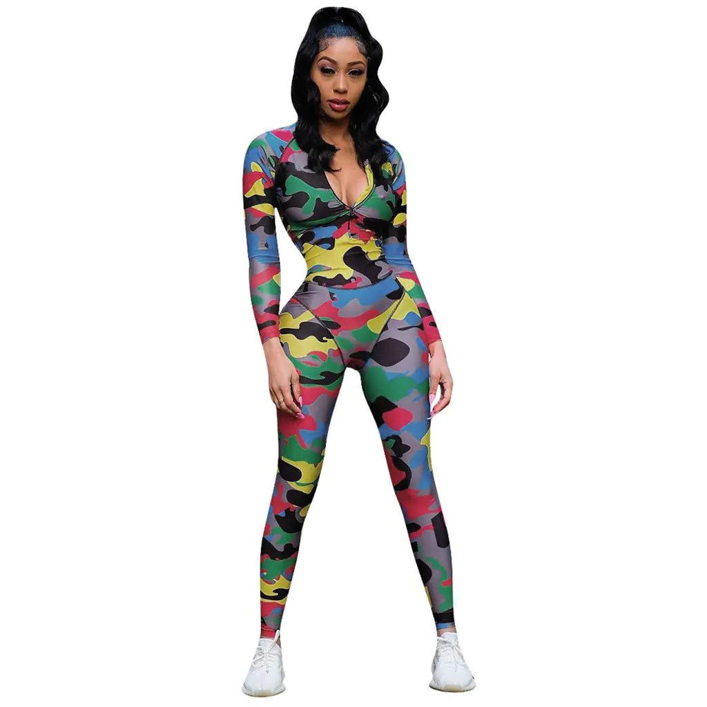 Style Loft Collection Beline V-Neck Camo Bodysuit