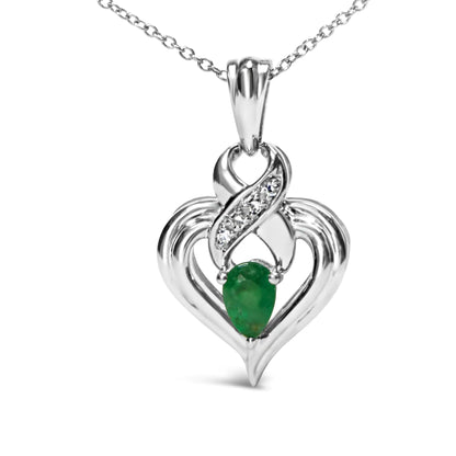 Style Loft Collection Pear Emerald and Diamond Accent Heart .925 Sterling Silver 6x4mm Pendant Necklace (H-I Color, SI1-SI2 Clarity) - 18 Inches