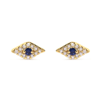 Style Loft Collection Evil Eye 10K Yellow Gold Blue Sapphire and Diamond Accent Stud Earring (H-I Color, I1-I2 Clarity)