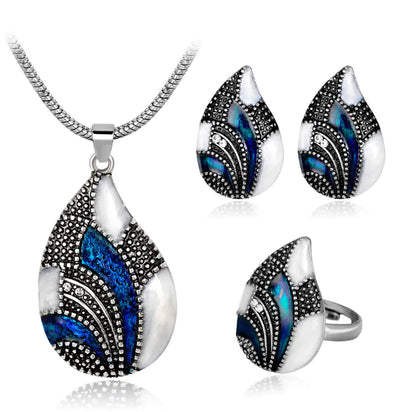 Style Loft Collection Peacock Tail Sapphire Necklace, Ring, and Earring Set