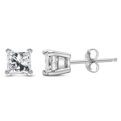 Style Loft Collection 14K White Gold Princess Cut Lab-Grown Diamond Solitaire Stud Earrings (F-G Color, VS2-SI1 Clarity)
