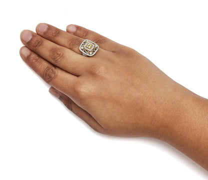 Style Loft Collection Halo and Milgrain Cocktail Cluster 14K Tri-Toned Gold 1.00 Cttw Yellow Diamond Ring (Yellow/G-H Color, SI1-SI2 Clarity) - Ring Size 7