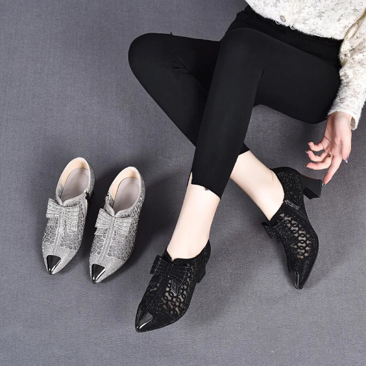 Style Loft Collection Nude Pointed Bow Tie Zipper Heel Shoes