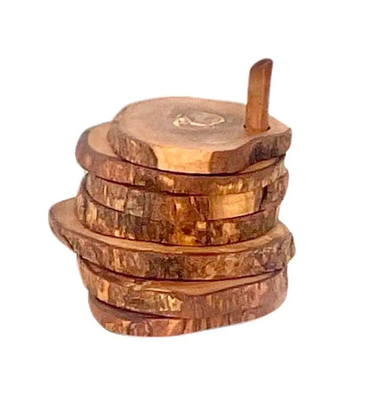 Style Loft Collection 7 Piece Olive Wood Coaster Set with Holder