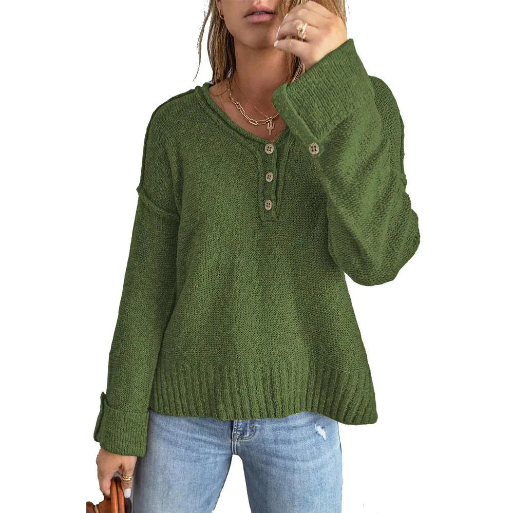 Style Loft Collection Laptop At The Coffeeshop Loose Button Knitted Sweater
