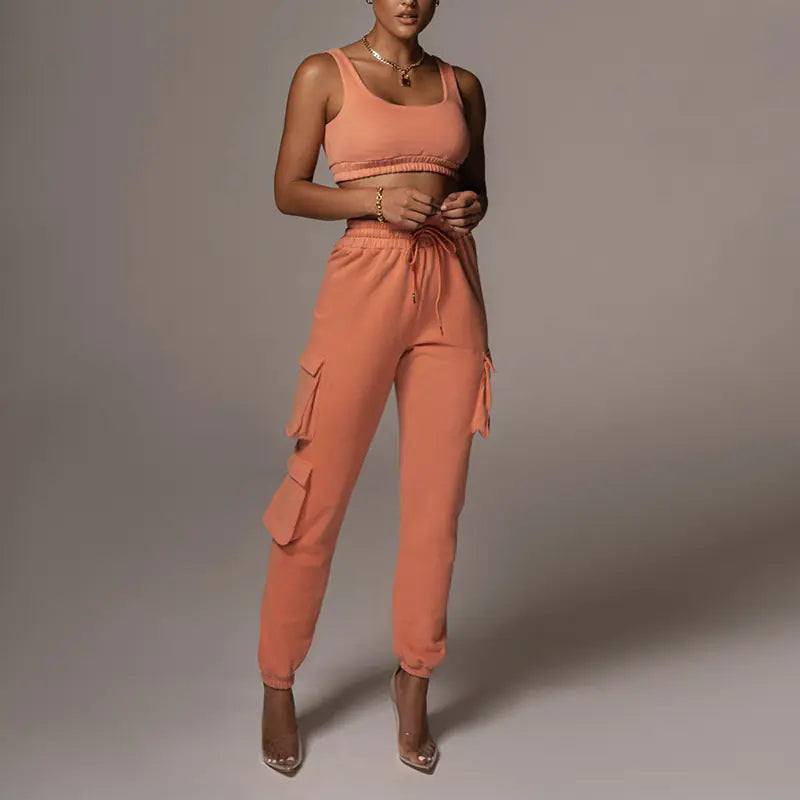 Style Loft Collection Catch Me In The Mall Crop Top and Drawstring Pants Set