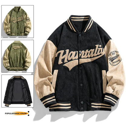 Style Loft Collection Hoboken Suede Logo Embroidered Lightweight Baseball Jacket