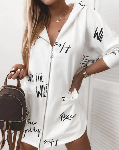 Style Loft Collection Letter Print Zipper Hoodie Dress