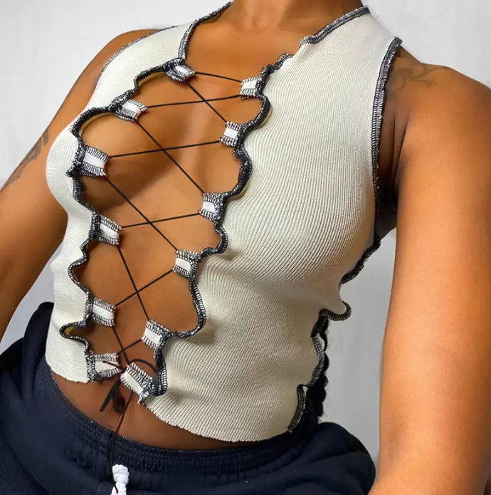 Style Loft Collection Selfie On The Beach Strapped Hollow Crop Top