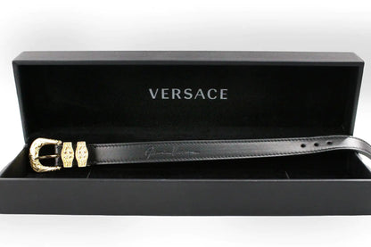 Style Loft Collection x Versace Medusa Western Black Leather Gold Brass Buckle Bracelet