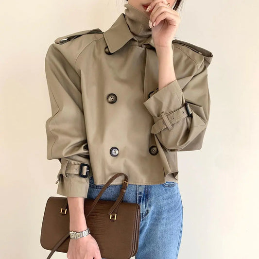 Style Loft Collection Aberdeen Double Breasted Long Sleeve Cropped Trench Coat