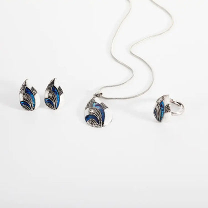 Style Loft Collection Peacock Tail Sapphire Necklace, Ring, and Earring Set