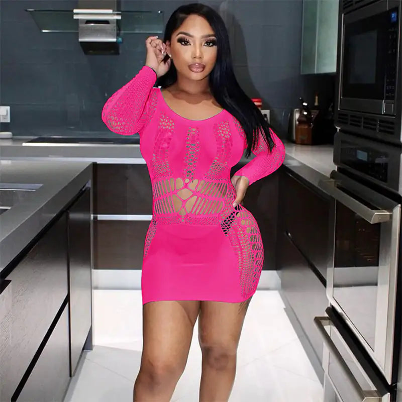Style Loft Collection Way Too Much For You To Handle Slim Fit Long Sleeve Fishnet Dress