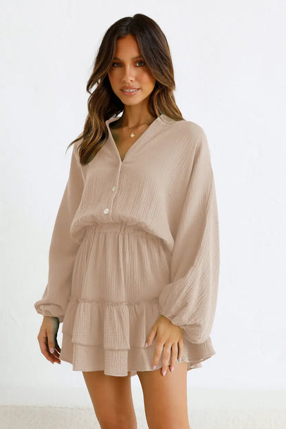 Style Loft Collection Alba in Pomona Buttoned Long Sleeve Ruffle Dress