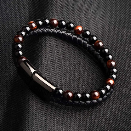 Style Loft Collection Natural Agate Stone Braided Leather Bracelet