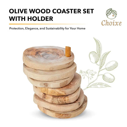Style Loft Collection 7 Piece Olive Wood Coaster Set with Holder