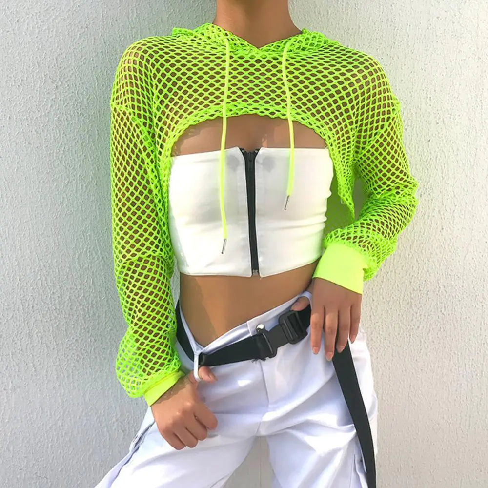 Style Loft Collection Push 2 Start Fishnet Crop Tank Top Hoodie