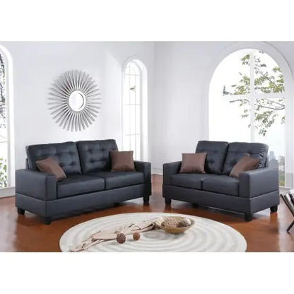 Style Loft Collection 2pc Vegan Tufted Leather Living Room Sofa Set