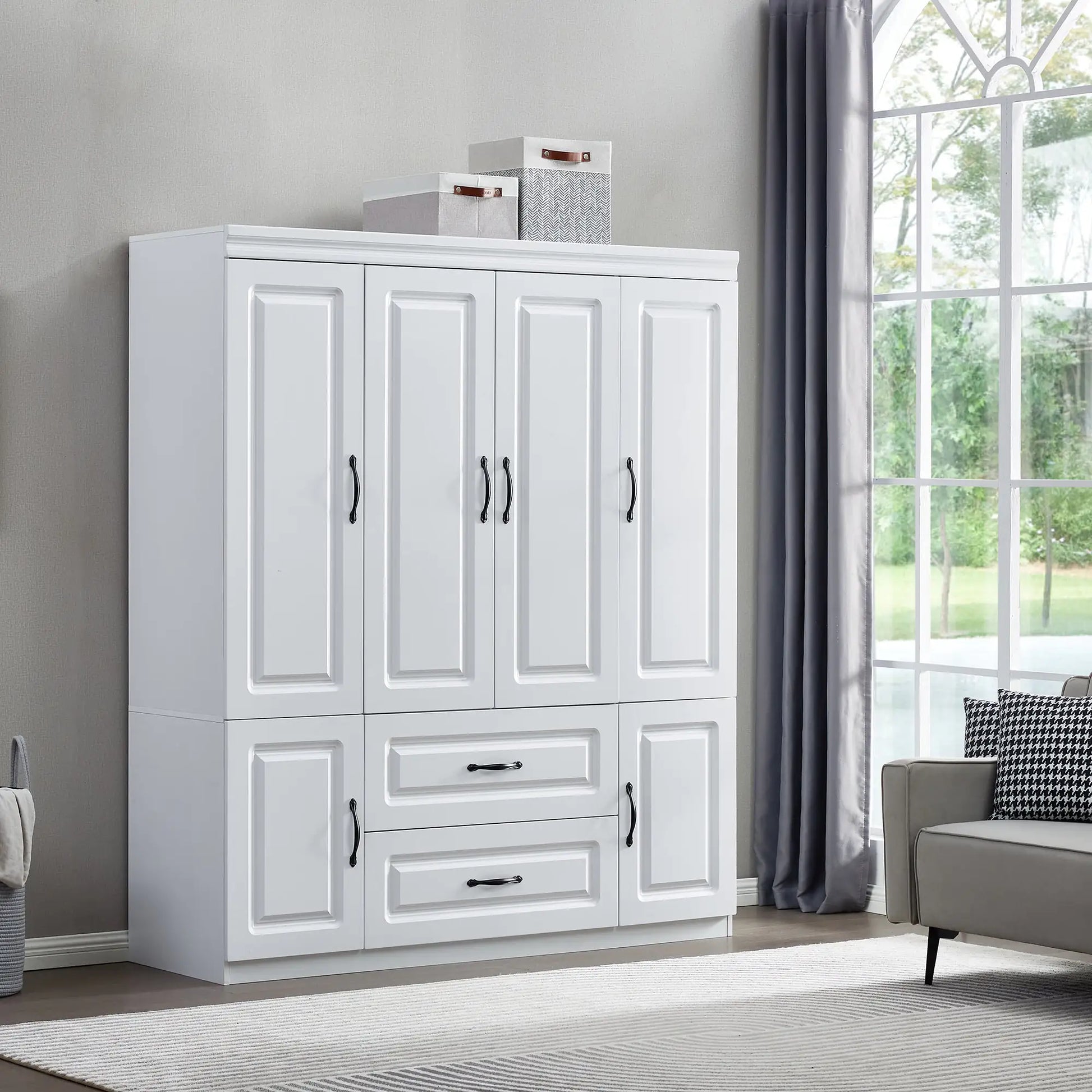 Style Loft Collection 74" H White Solid Wood Freestanding Wardrobe Closet