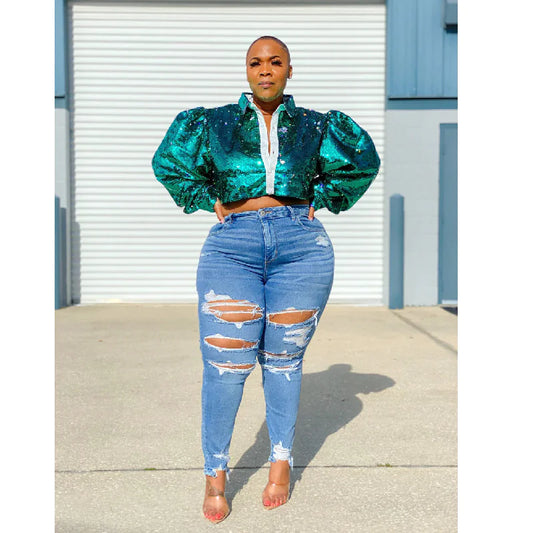 Style Loft Collection Ripped Denim Plus Size Trousers for Women