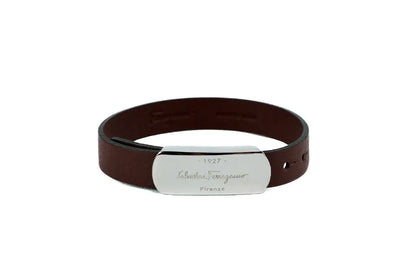 Style Loft Collection x Salvatore Ferragamo Brown Leather Silver Toned 1927 Logo Bracelet