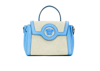 Style Loft Collection x Versace La Medusa Blue Leather Canvas Satchel Tote