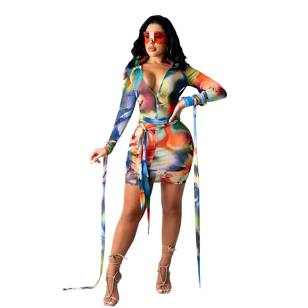 Style Loft Collection Printed Mesh See-Through Dress