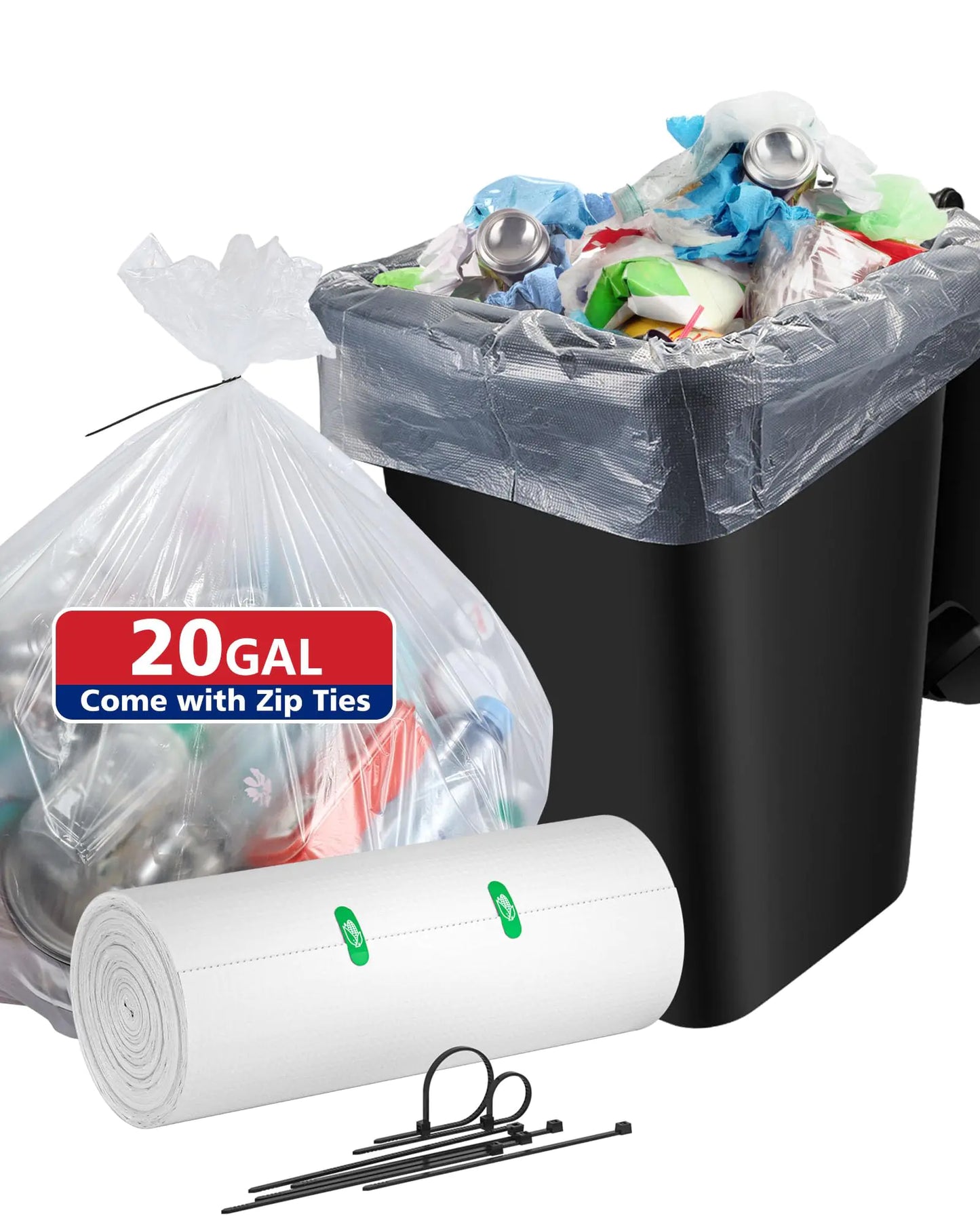 Style Loft Collection Clear 25 Count Trash Bags Size 75.7L / 20 Gallon Contain 50% Recycled Plastic with Zip Ties 30"W x 35"H