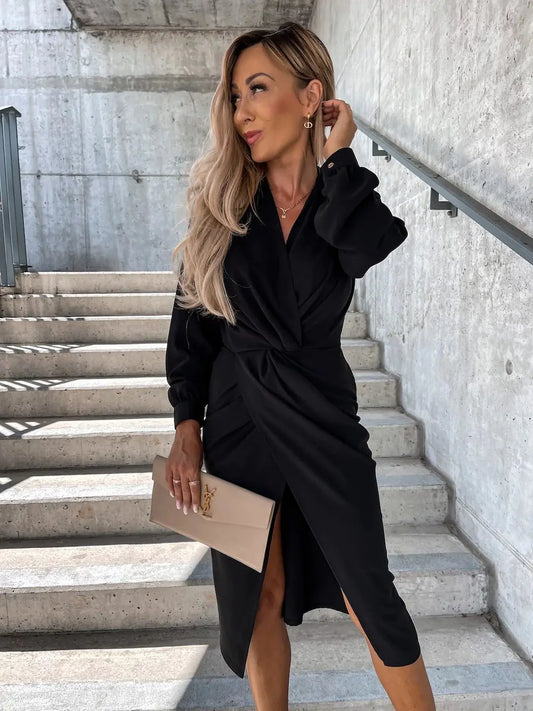 Style Loft Collection Lady In The Streets But A... Long Sleeve V-Neck Slit Hem Dress