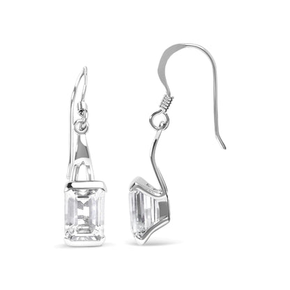 Style Loft Collection Emerald Cut White Topaz .925 Sterling Silver 3.0 Ctw Solitaire Dangle Earring - AAA Quality