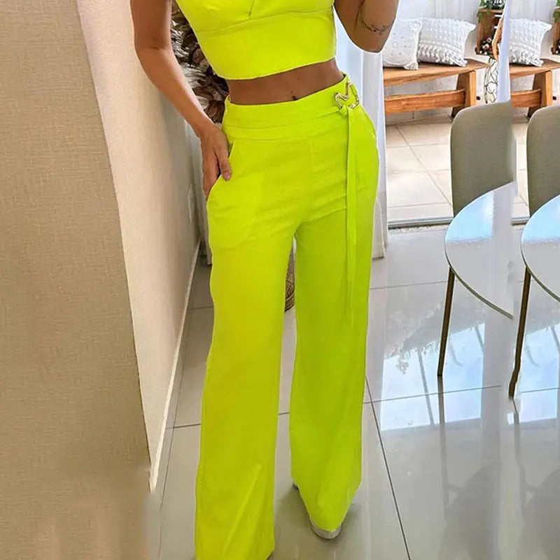 Style Loft Collection Red Table Casual Top and Wide Pants Set