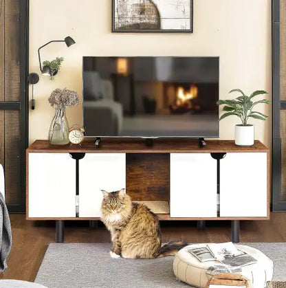 Style Loft Collection Entertainment Center with Double Hidden Cat Litter Box Enclosure
