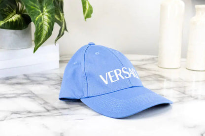 Style Loft Collection x Versace Sky Blue Cotton Embroidered Logo Adjustable Baseball Hat