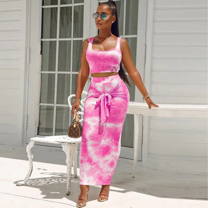 Style Loft Collection 14 of February Two-Piece Tie-Dye Crop Top Skirt Set