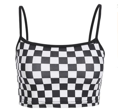 Style Loft Collection Chess Board Spaghetti Strap Crop Top Camisole