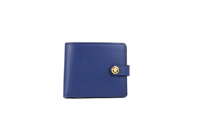 Style Loft Collection x Versace Navy Blue Compact Leather Medusa Snap Bifold Wallet
