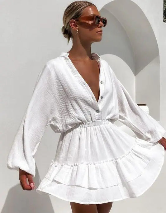 Style Loft Collection Alba in Pomona Buttoned Long Sleeve Ruffle Dress