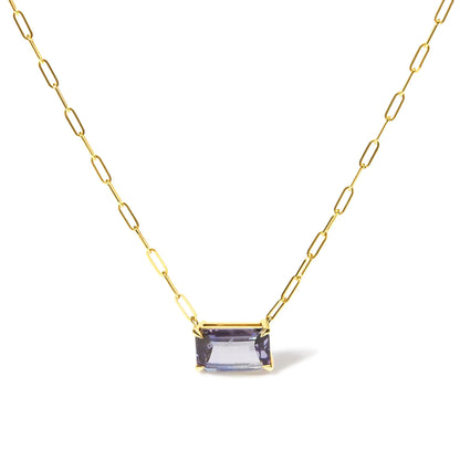 Style Loft Collection Pixel Cut Emerald Bicolor Tanzanite 14K Yellow Gold Natural 2 7/8 Ctw Pendant Necklace with Paperclip Chain - 18 Inches